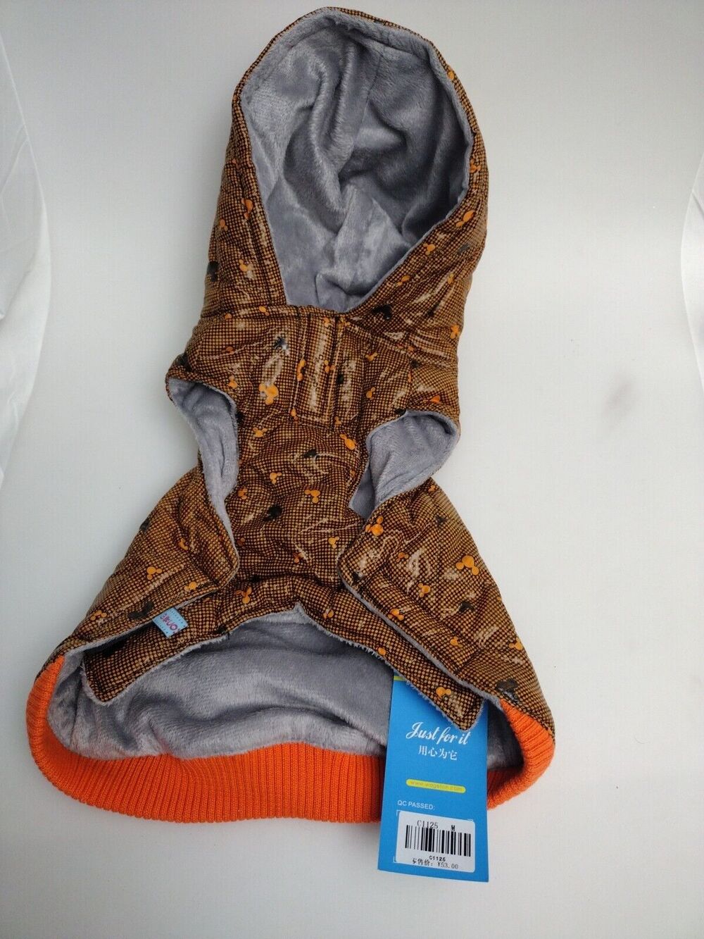 Wageton Dog Puffer Jacket – Orange Hooded Coat – Size M – Autumn/Winter Petwear